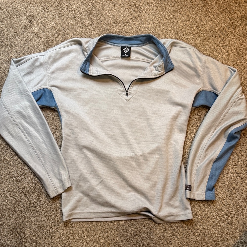 Prana Light Gray and Blue Pullover